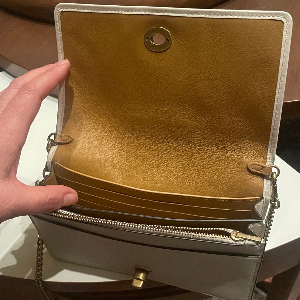 Coach Callie Leather Chain Clutch Crossbody Varsity Stripe Bag - Picture 9 of 10